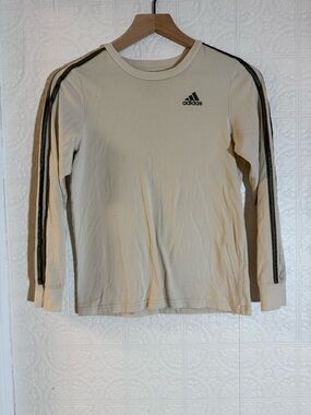 adidas Men's M Regular Fit Crew Neck Long Sleeve Cotton T-Shirt Beige Black Logo
